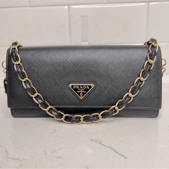 Prada Black Leather wallet on Chain - Picture 1 of 10